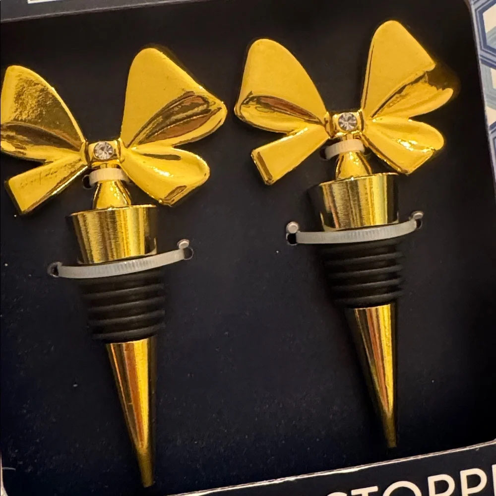 Jonathan Adler Gold Bow Wine Bottle Stoppers Set